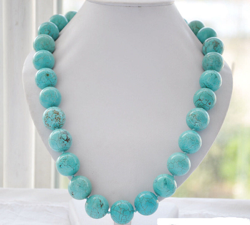 24inch Big 14mm round blue turquoise bead necklace AAA