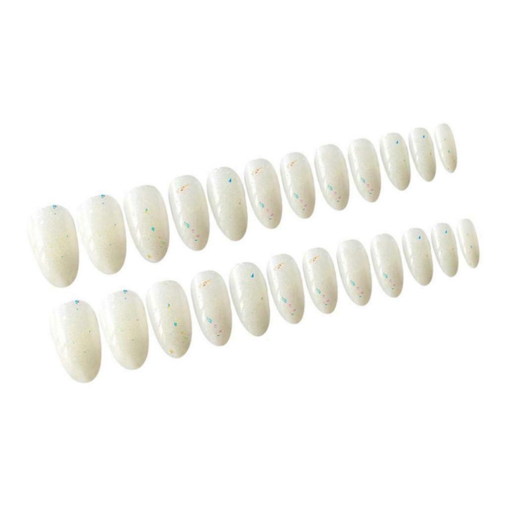 24pcs Oval Ballerina French False Nails Full Cover Nail Art Decor Tips White