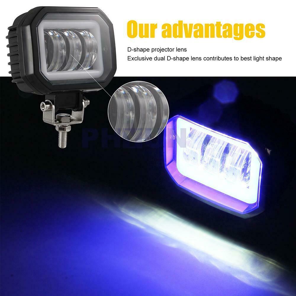 Pair 3.5" Car Truck Trailer Square Blue Spotlight Angel Eye LED Work Light Bar