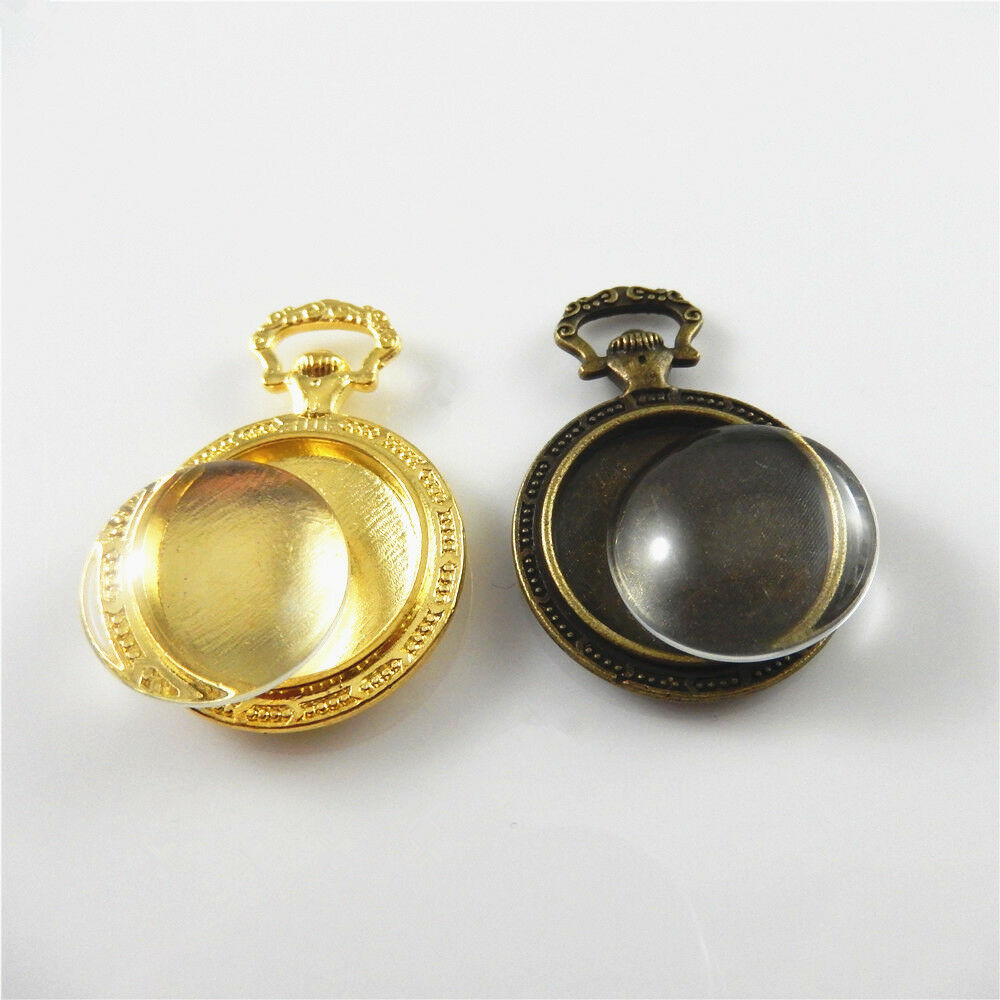 4 sets Assorted Pocket Watch Base Setting with Glass Cabochon Bezel Pendant 20mm
