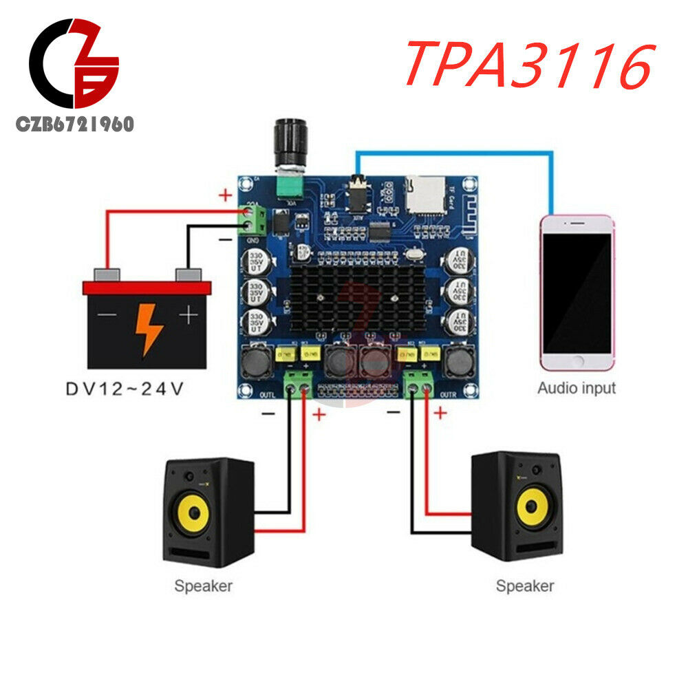 TPA3116 Digital Bluetooth 4.1 Power Amplifier Board TF Card AUX 50W*2 XH-A104