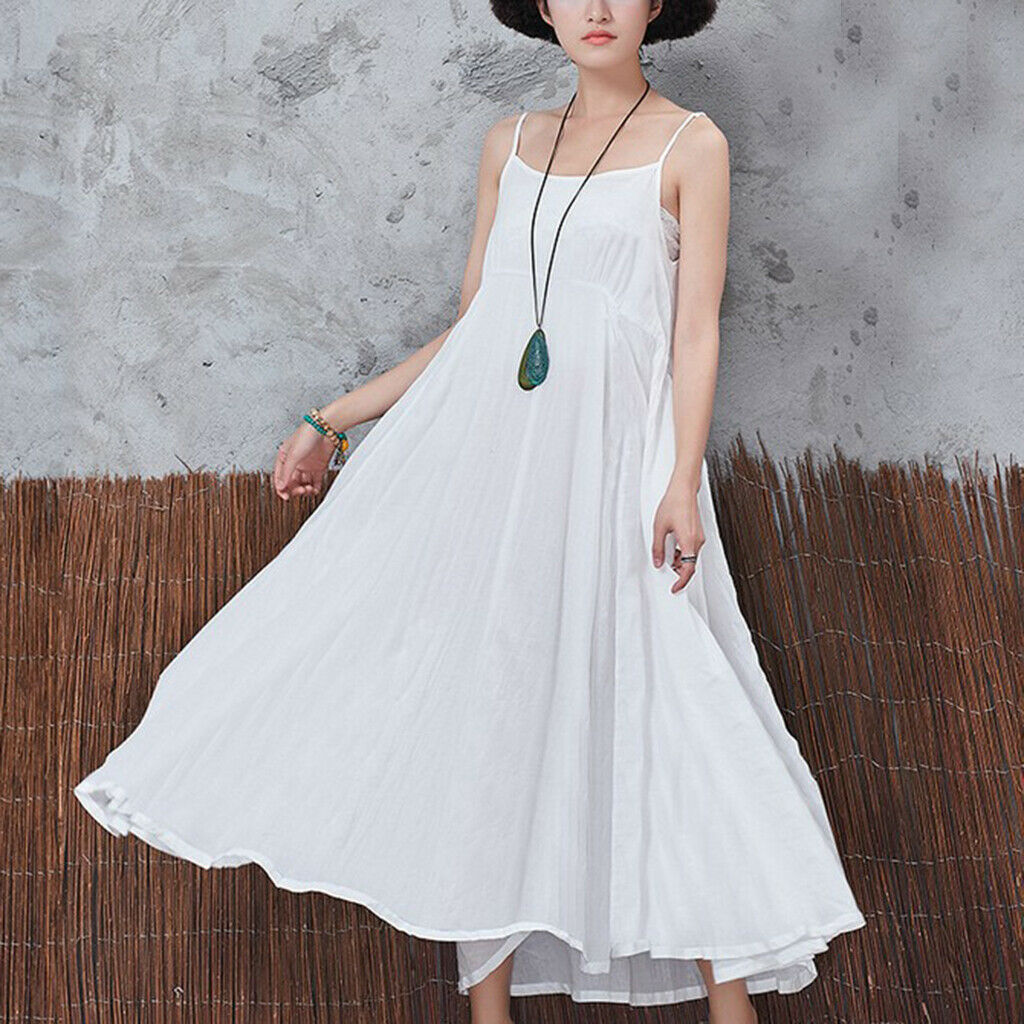 Summer Cotton Loose Big Size Women's Dress One-Piece Dress M White
