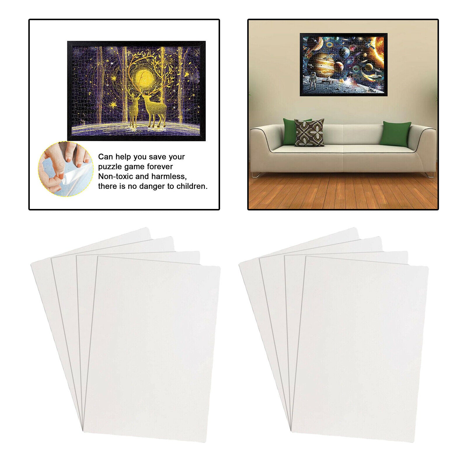 8x Clear Puzzle Glue Sheets Jigsaw Saver Puzzles Backing Gluing Sheet Paper
