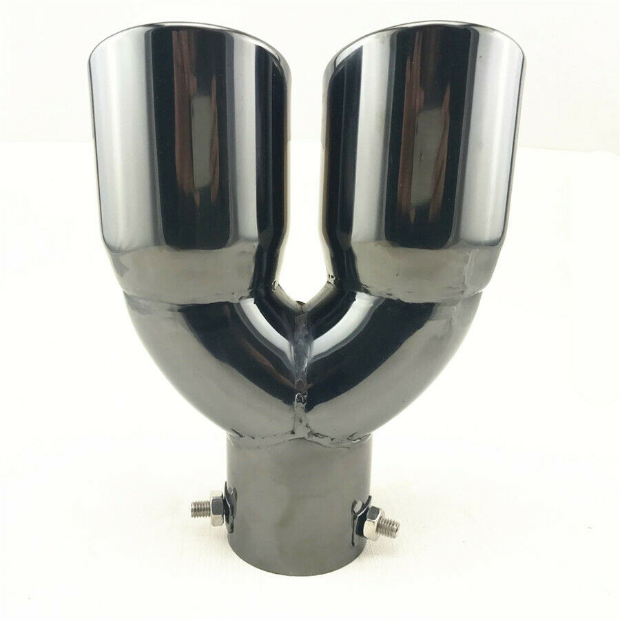 Black Stainless Steel Dual 2.5"Outlet Angled Round Exhaust Muffler Tip Tail Pipe