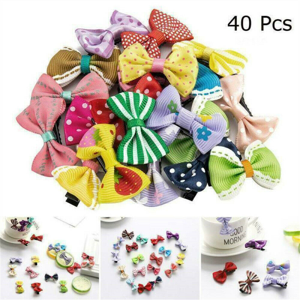 40x Bow Hair Clips Baby Newborn Infant Kids Girls Ponytail Bow Hairpins Lots