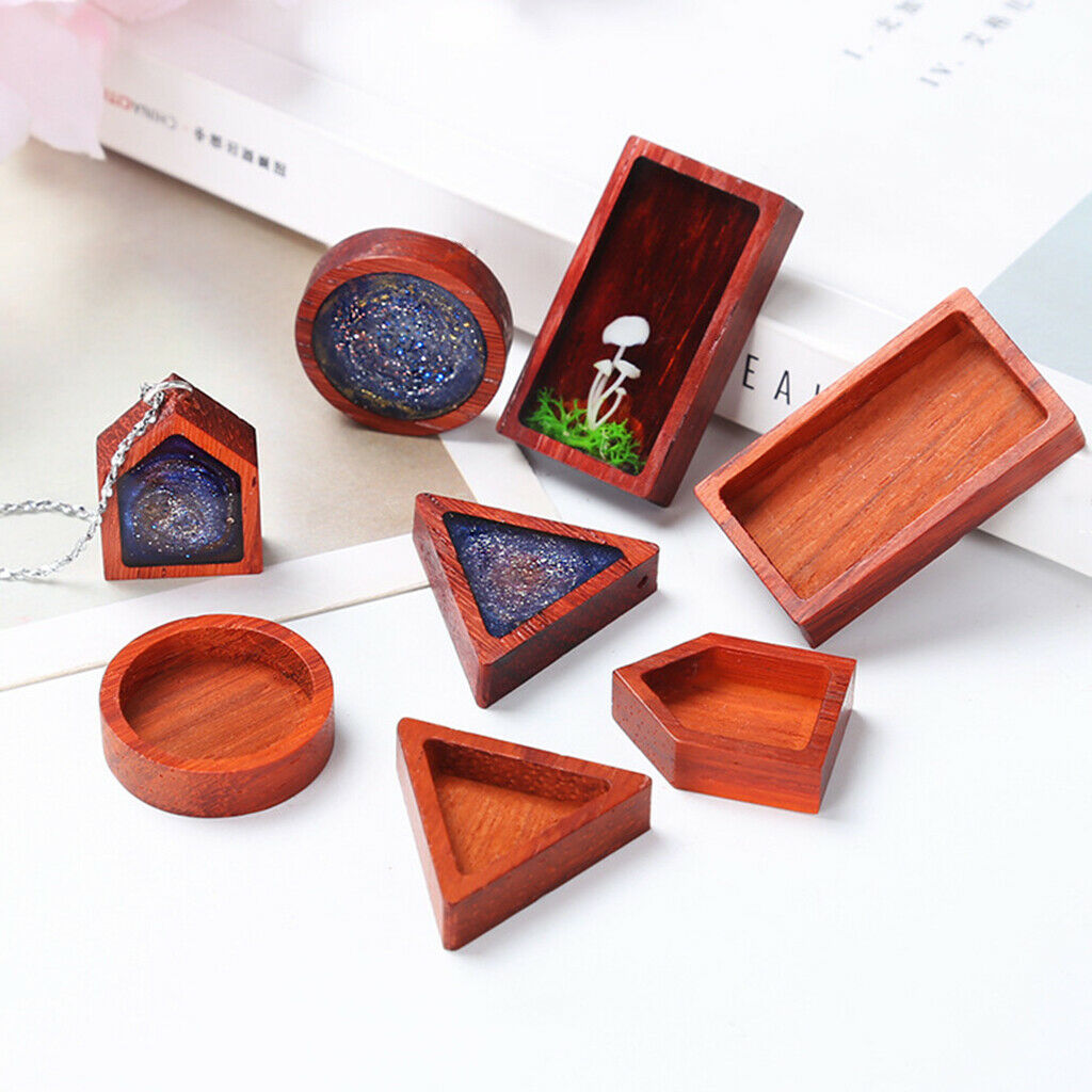 6Pcs Blank Wood Tray Wooden Frame Pendant for Crafts Jewelry Earring DIY