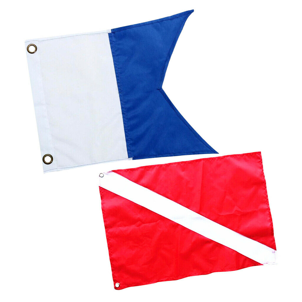 Set of 2 Scuba Diving Signal Safety Flags Boat Cabin Sign Banner Marker for