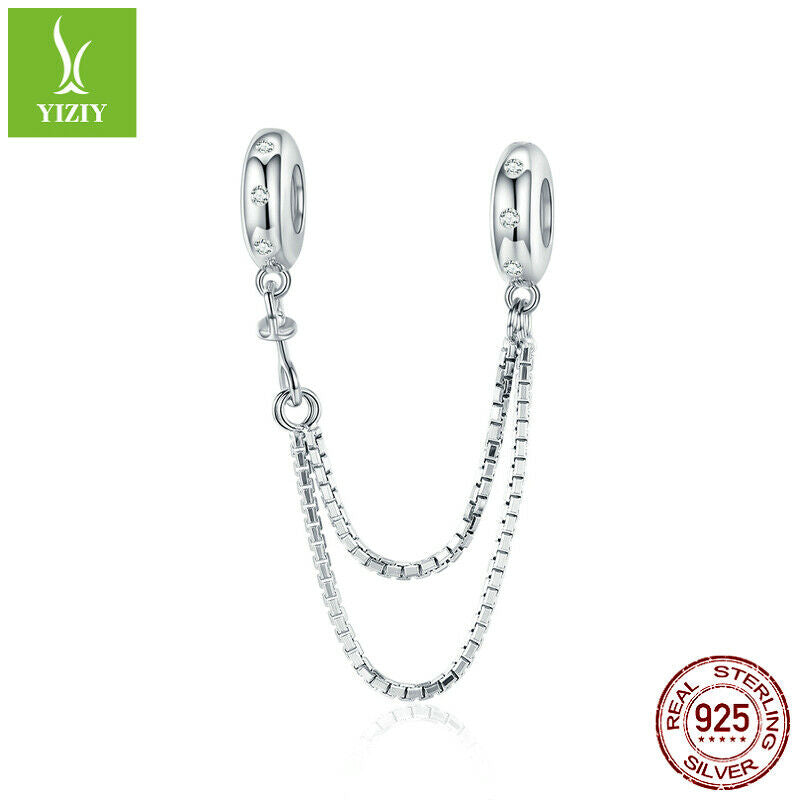 Fashion European CZ Safety chain Charm Spacer Beads Fit Necklace Bracelet DIY