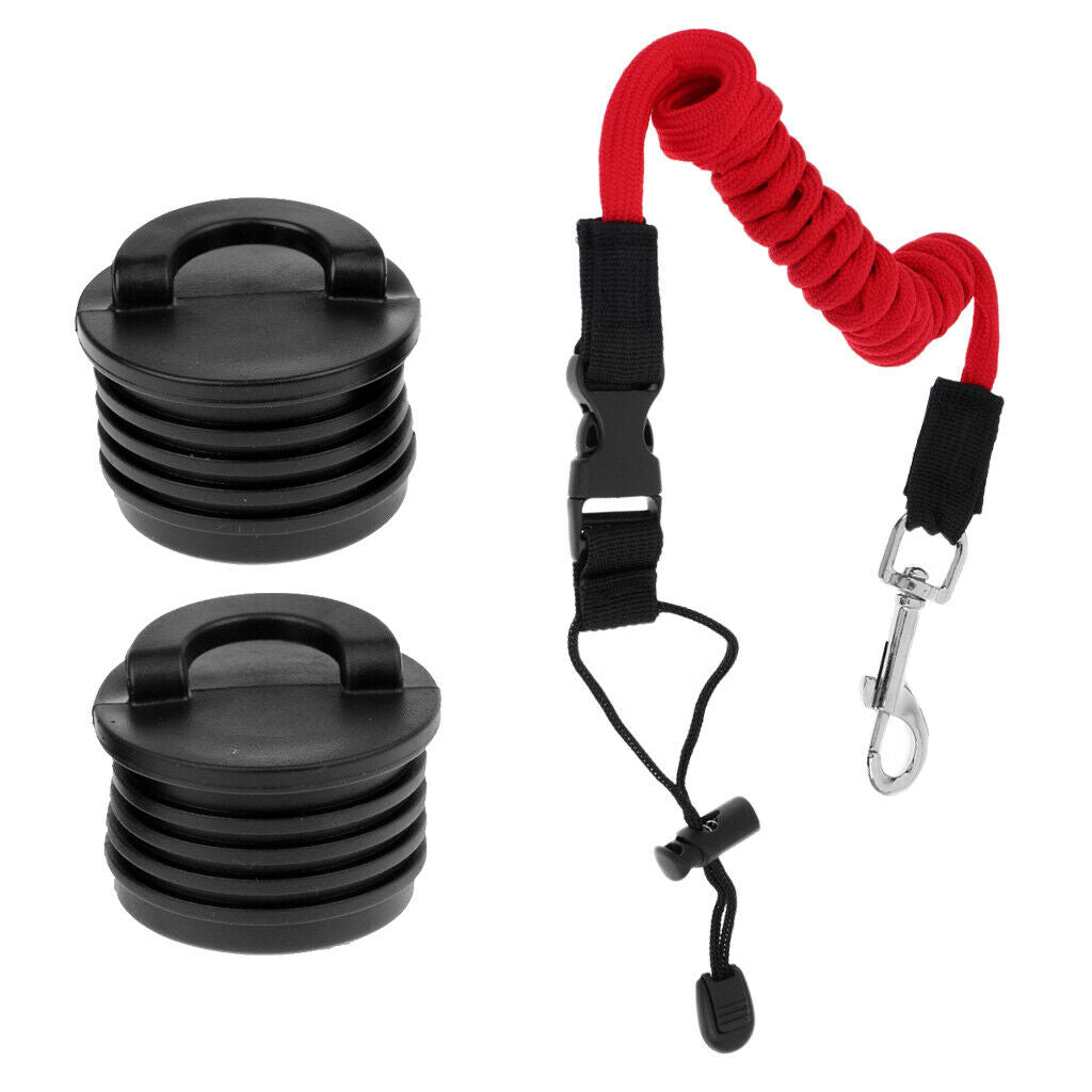 Red 55'' Kayak Paddle Leash Lanyard + 2x Kayak Canoe Boat Dinghy Scupper Bung