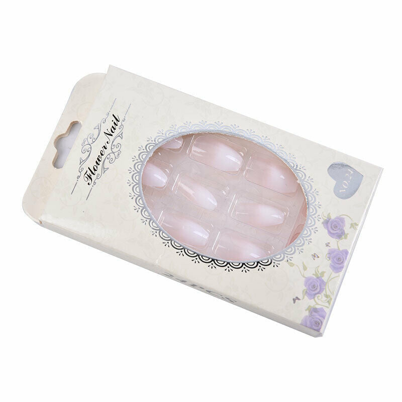 White Gradient French False Glue Nails Art Acrylic Full Cover Tips Manicure Kt