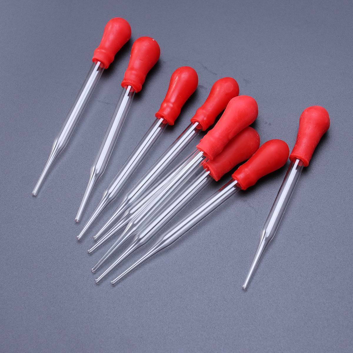 10 Pcs 9cm Glass Pipette Medicine Laboratory Dropper Red Rubber Head Pipet