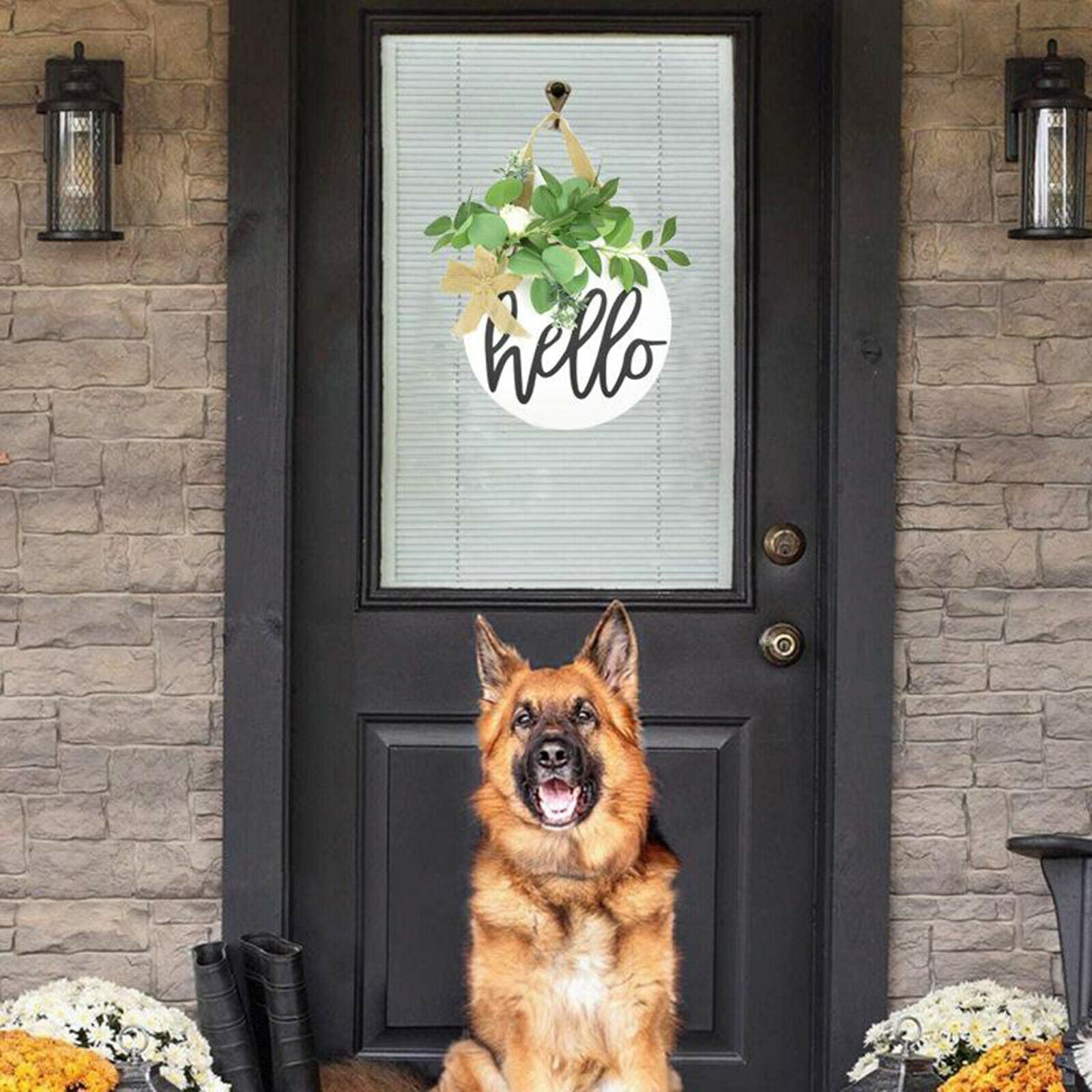 Hello Sign Front Door Round Wood Sign Hanging Sign for Farmhouse porch Home