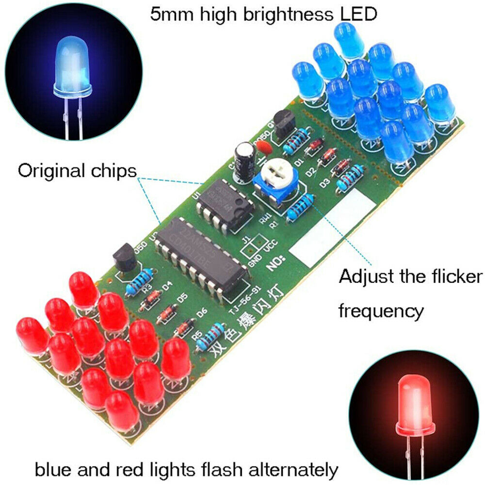 NE555 CD4017 IC LED Light Kit Red Blue Dual-Color DIY Kit Strobe Electronic Suit