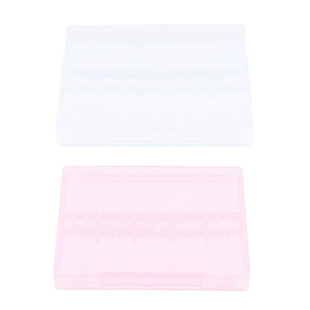 2Pcs Clear/Pink Plastic Nail Drill Bit Holder Organizer Container 14 Holes