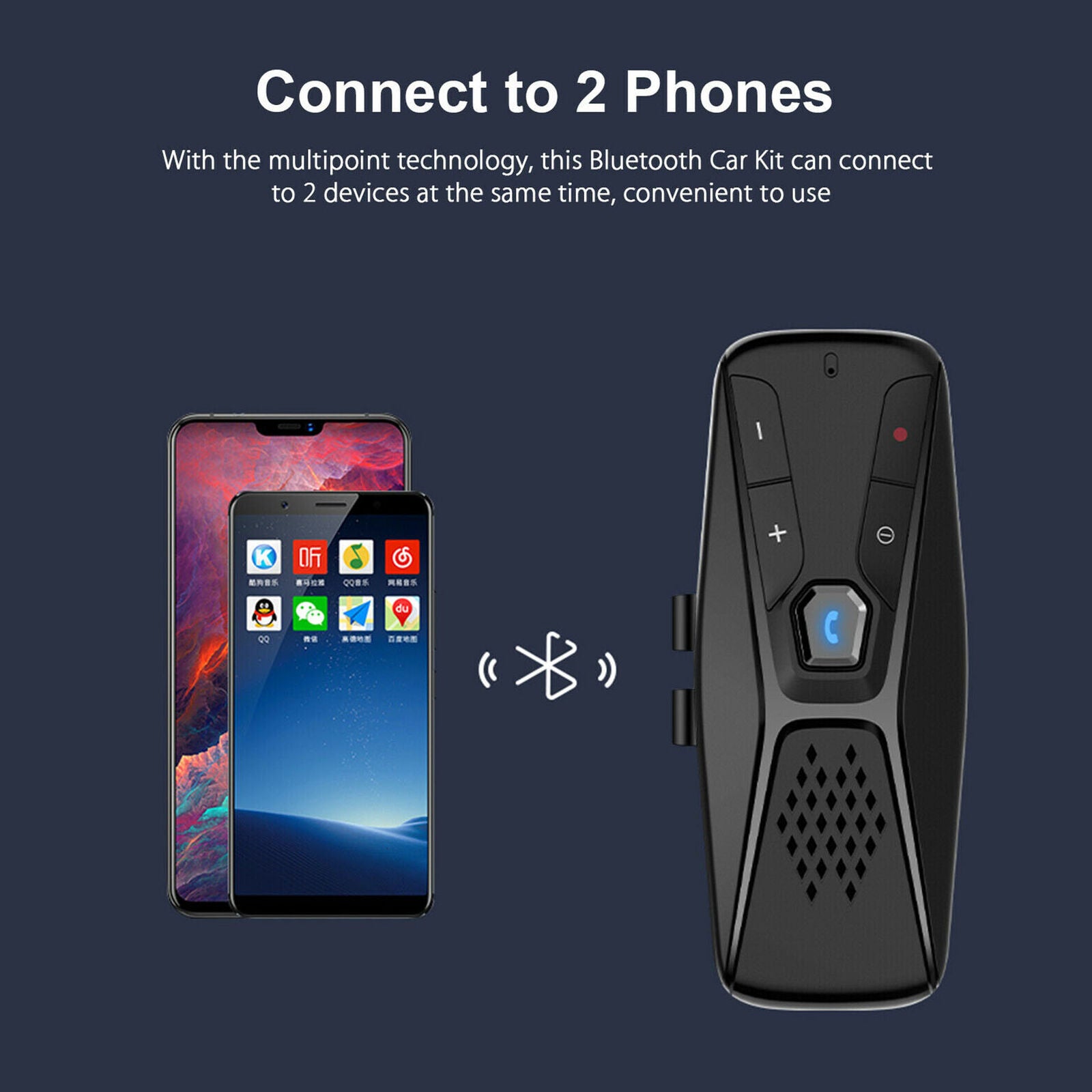 Wireless Multipoint Bluetooth 5.0 Hands Free Car Kit Speakerphone Speaker Visor