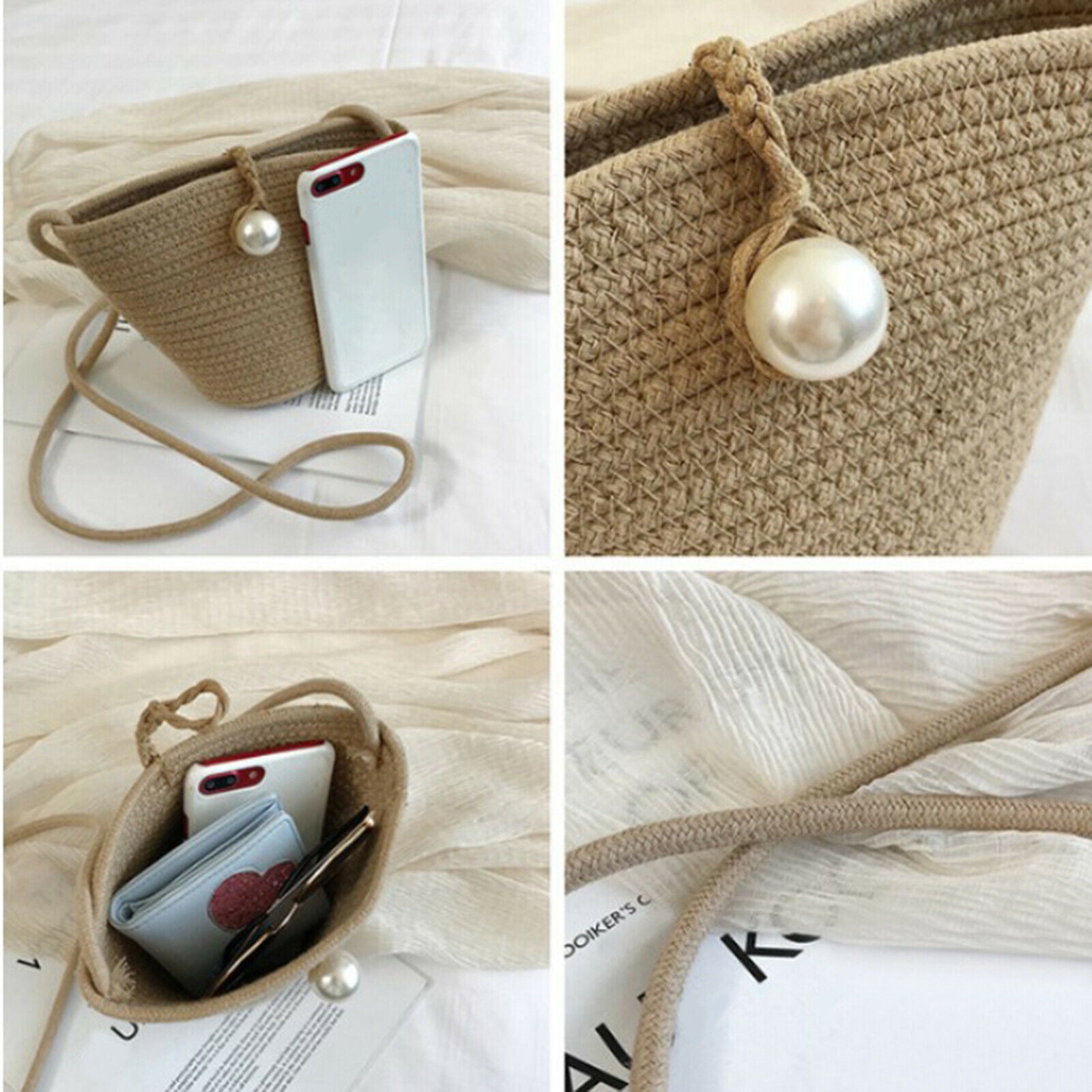 Women Straw Shoulder Bag Beach Rattan Handbag Vocation Handwoven Woven Tote
