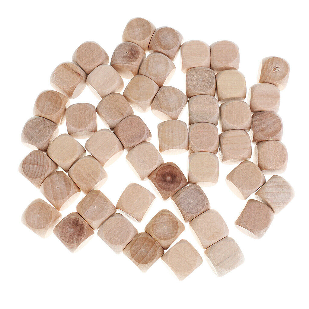 50 Pieces Wooden Blank 6-Sided Dice 2cm D6 DIY Role Play Game Props Small