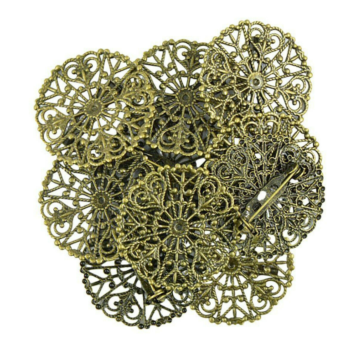 10pcs Retro Filigree Flower Blank Brooch Base Round Pins Back Brooches Settings