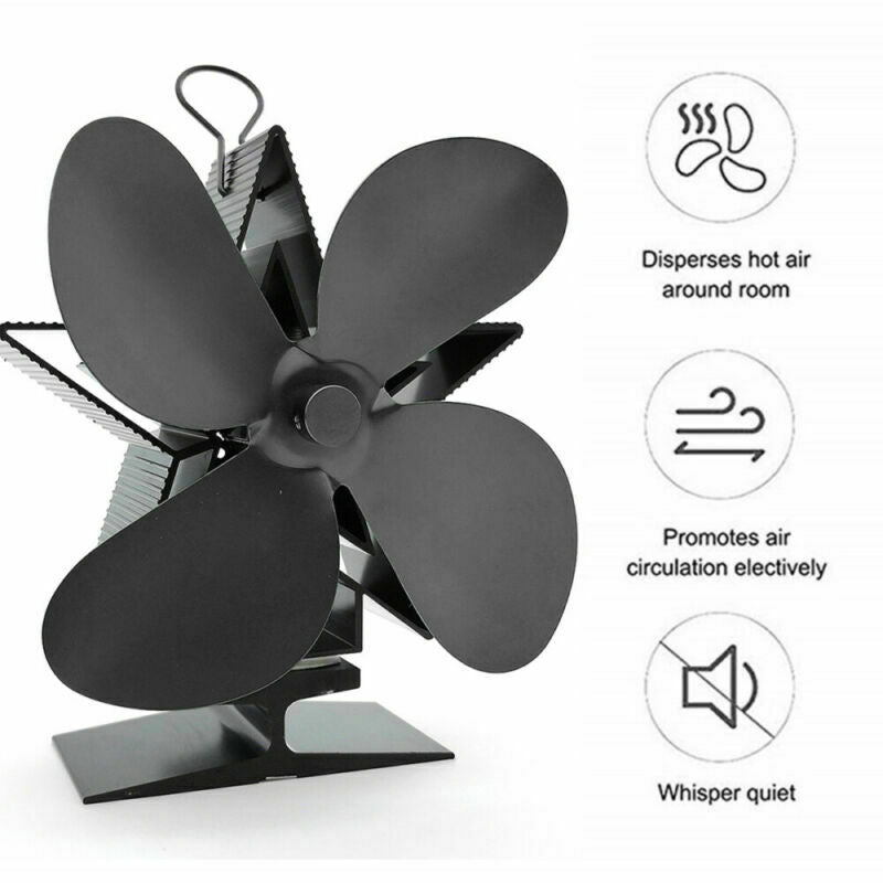 4 Blade For Wood Stove Fan Fireplace Fire Heat Power Saving Eco fan Replacement