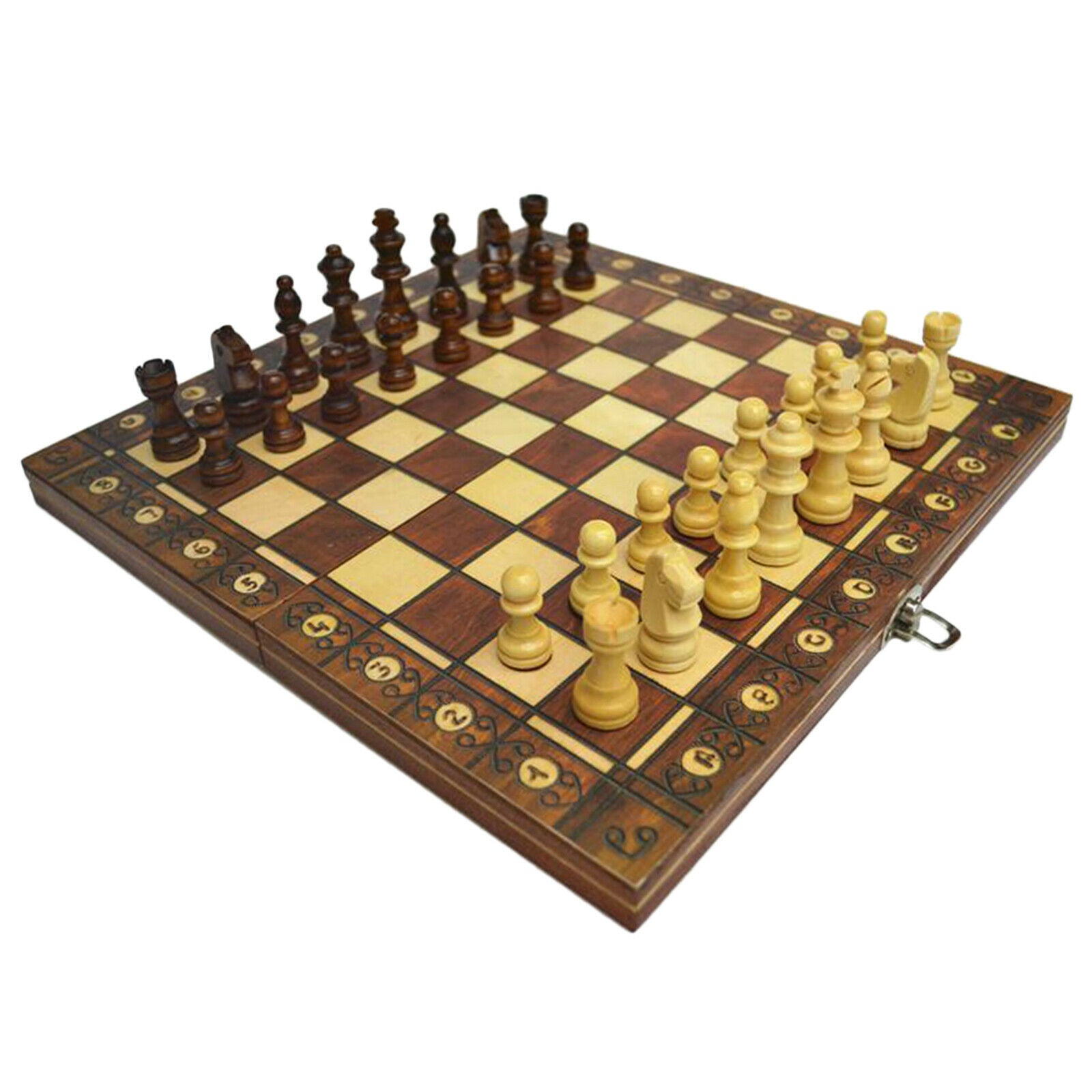 Travel Folding Magnetic Wooden Chess Set   Handcrafted 15" Chess Board