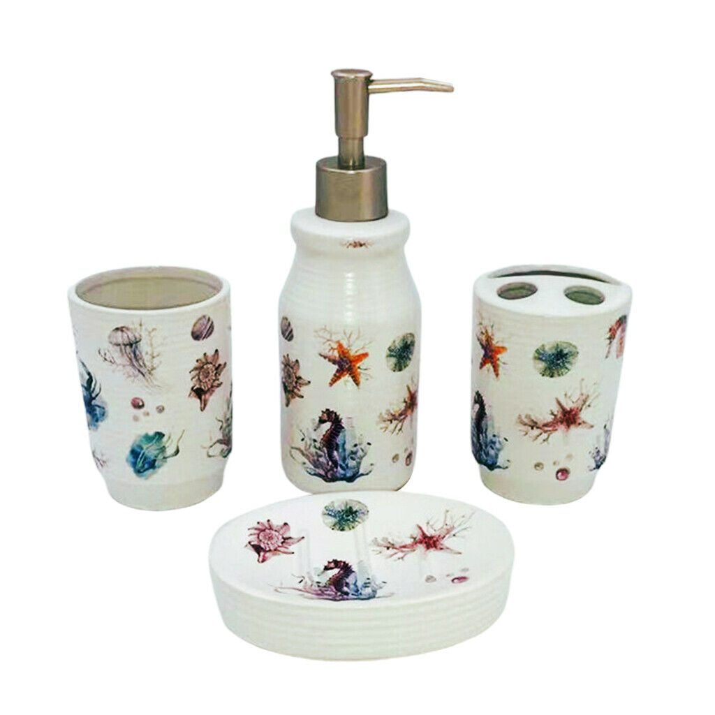 4 Pieces Bathroom Accessory Toothbrush Holder Undersea World Decor Gift
