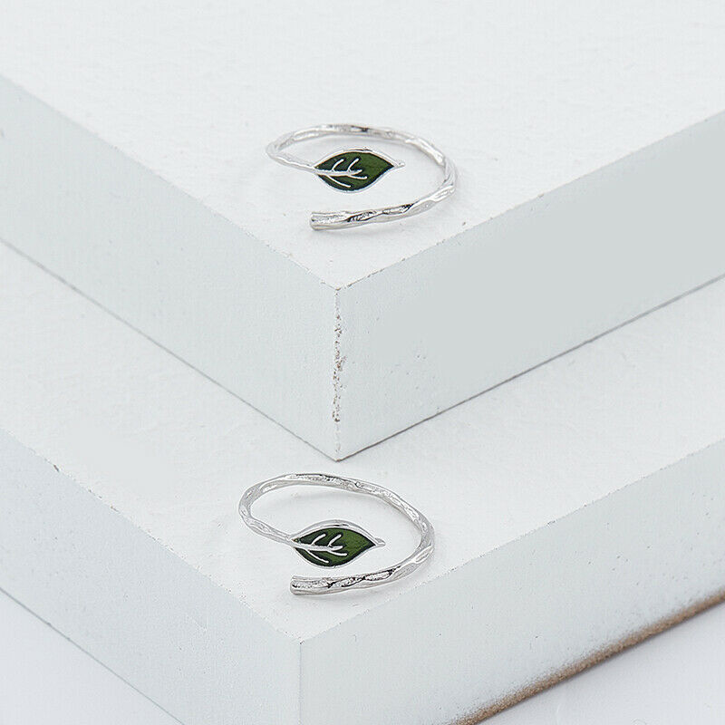 art small fresh branch green leaf ring Creative simple opening adjustable.l8