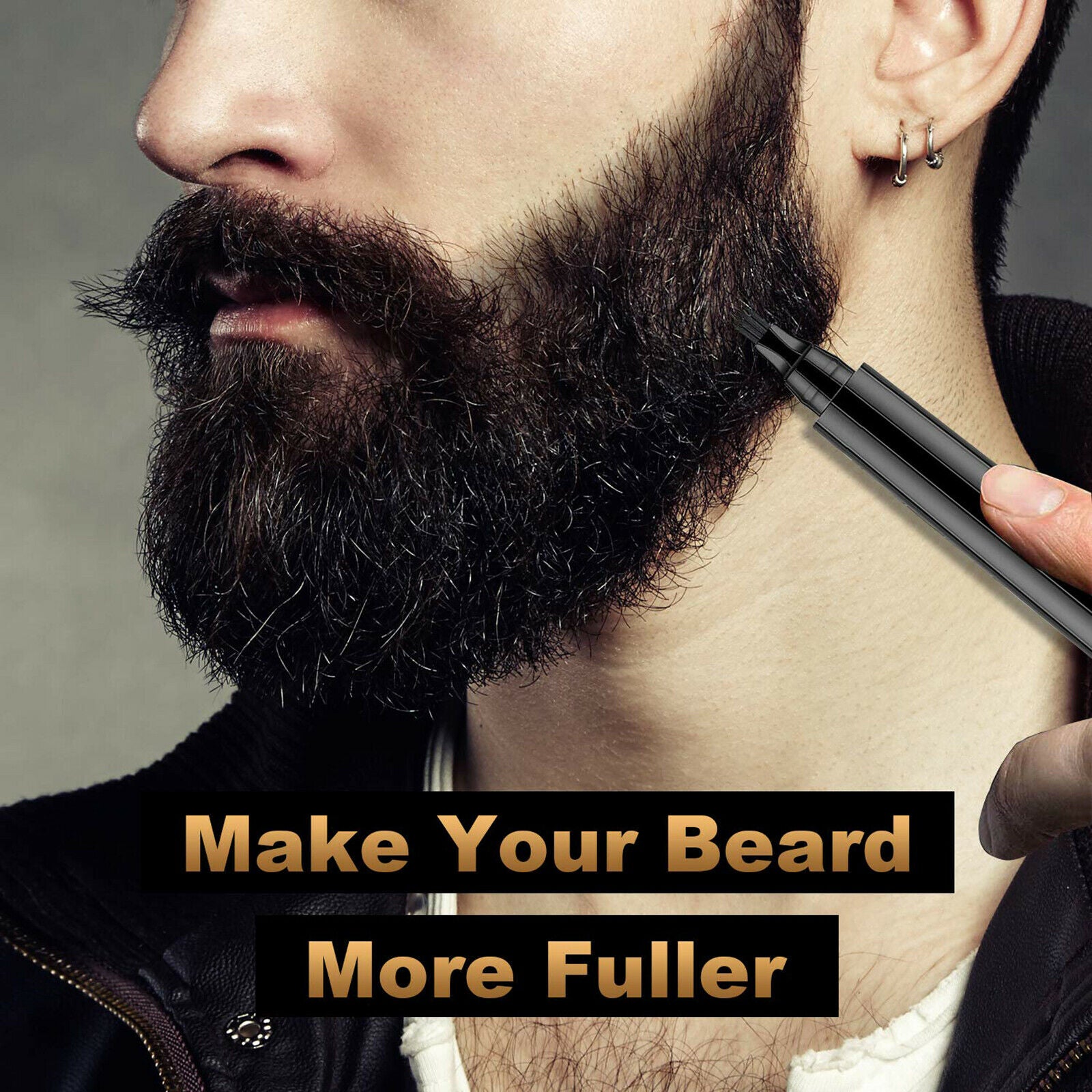 Beard Filler For Men Beard Pen & Beard Brush Natural Finish Pack black
