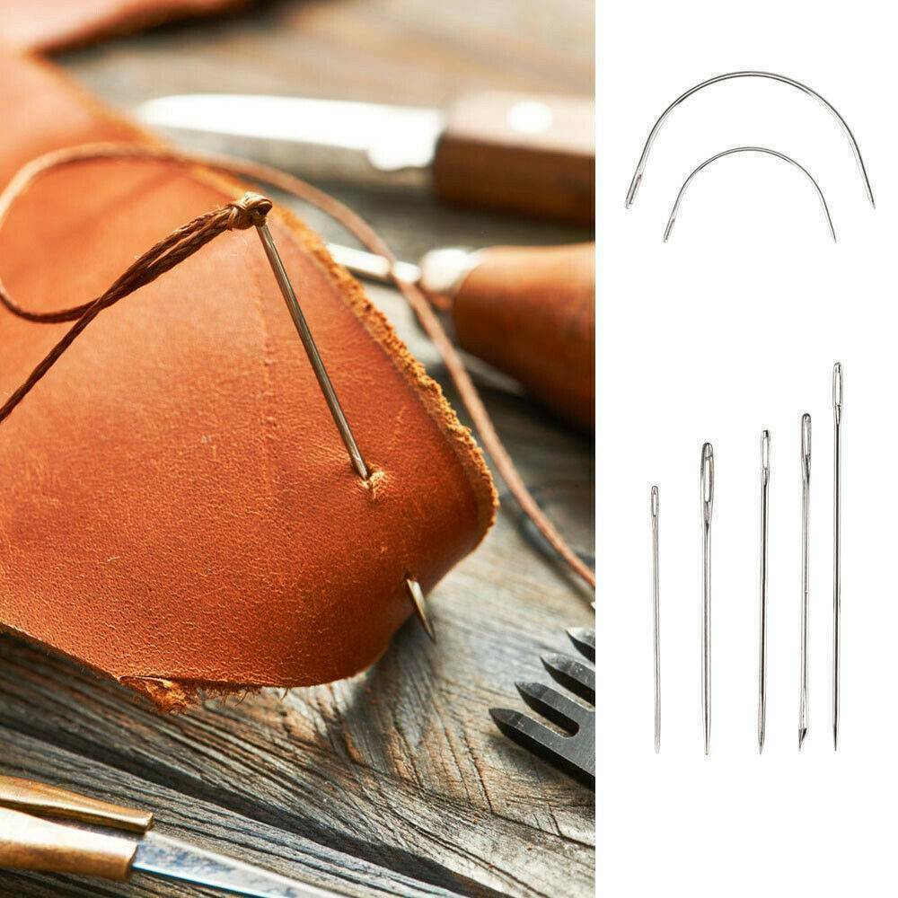 10pc Sewing Needles Stitching Leather Waxed Thread Cord Sew Drilling Awl Thimble