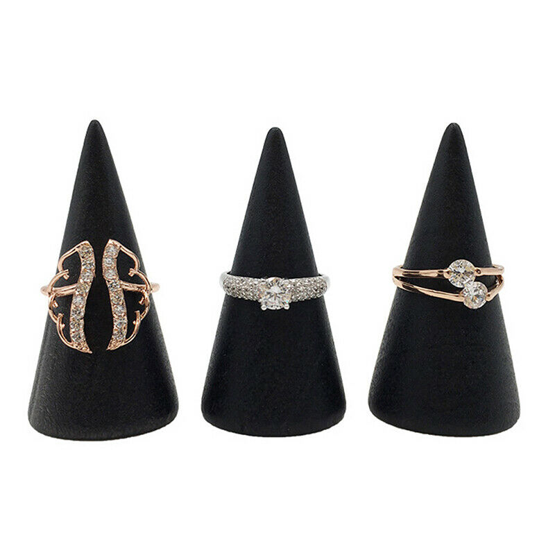 Wooden Ring Holder Display Cone Rack Finger Ring Jewelry Stand Storage Or.l8