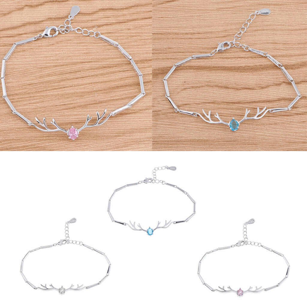 Women Copper Crystal Bracelet Antler Shaped Bracelet Fashion Jewelry Blue