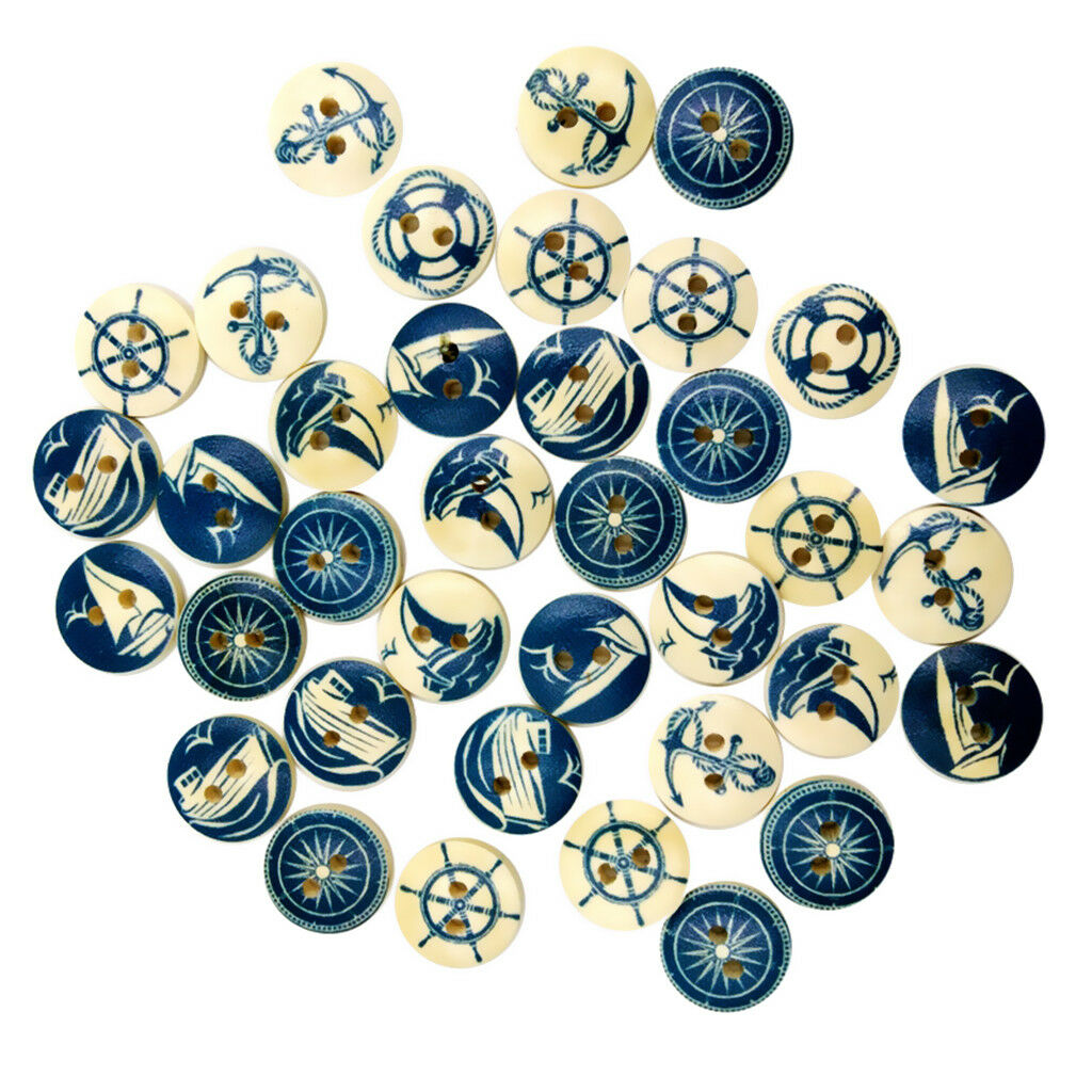 100x Round Nautical Series   Holes Buttons for Sewing Scrapbooking 15mm