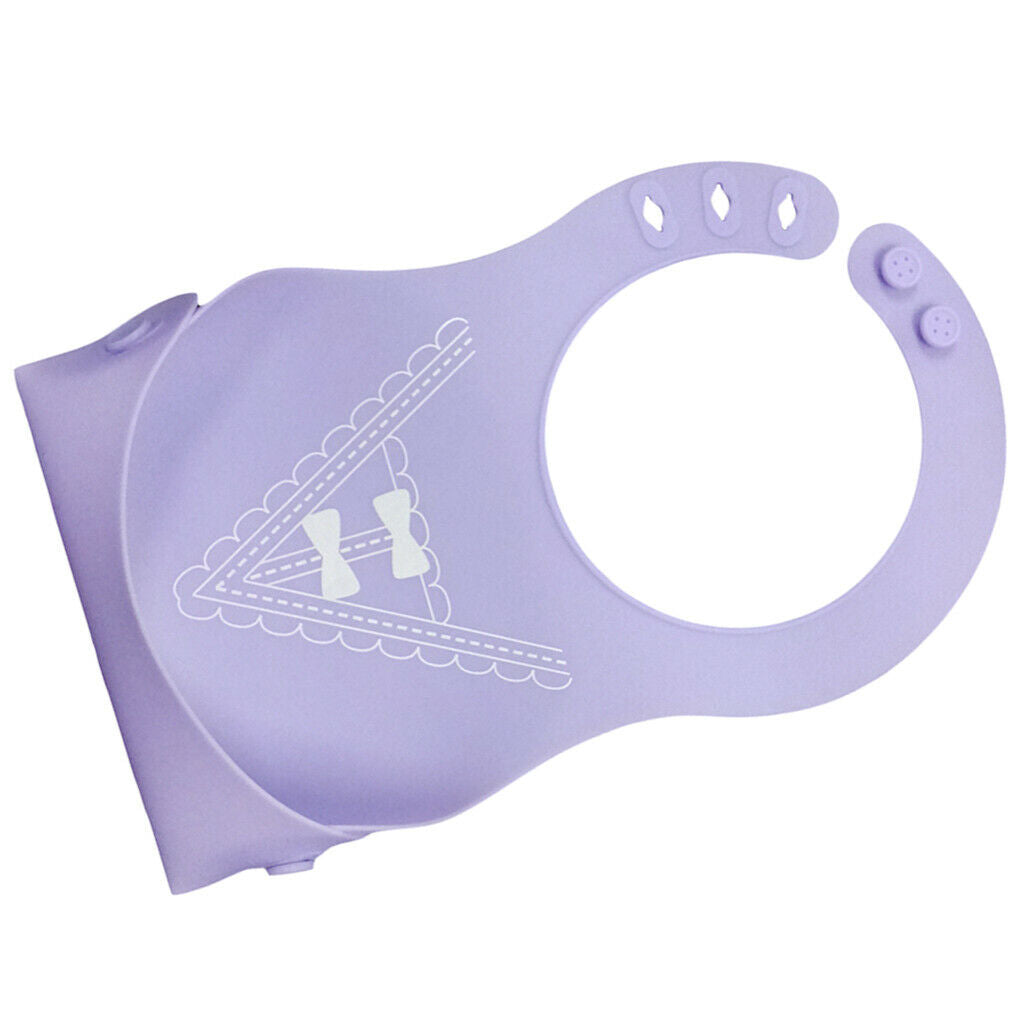 Cute Baby Silicone Bib Waterproof Easy Clean Up Crumb Catcher Purple with