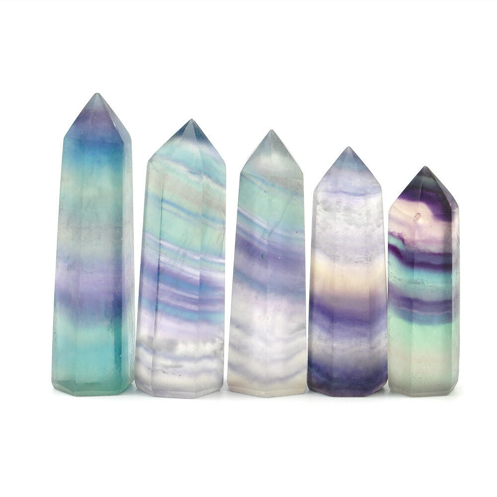 1x Colorful Natural Fluorite Quartz Crystal Wand Point Healing Stone 50g 50-70MM