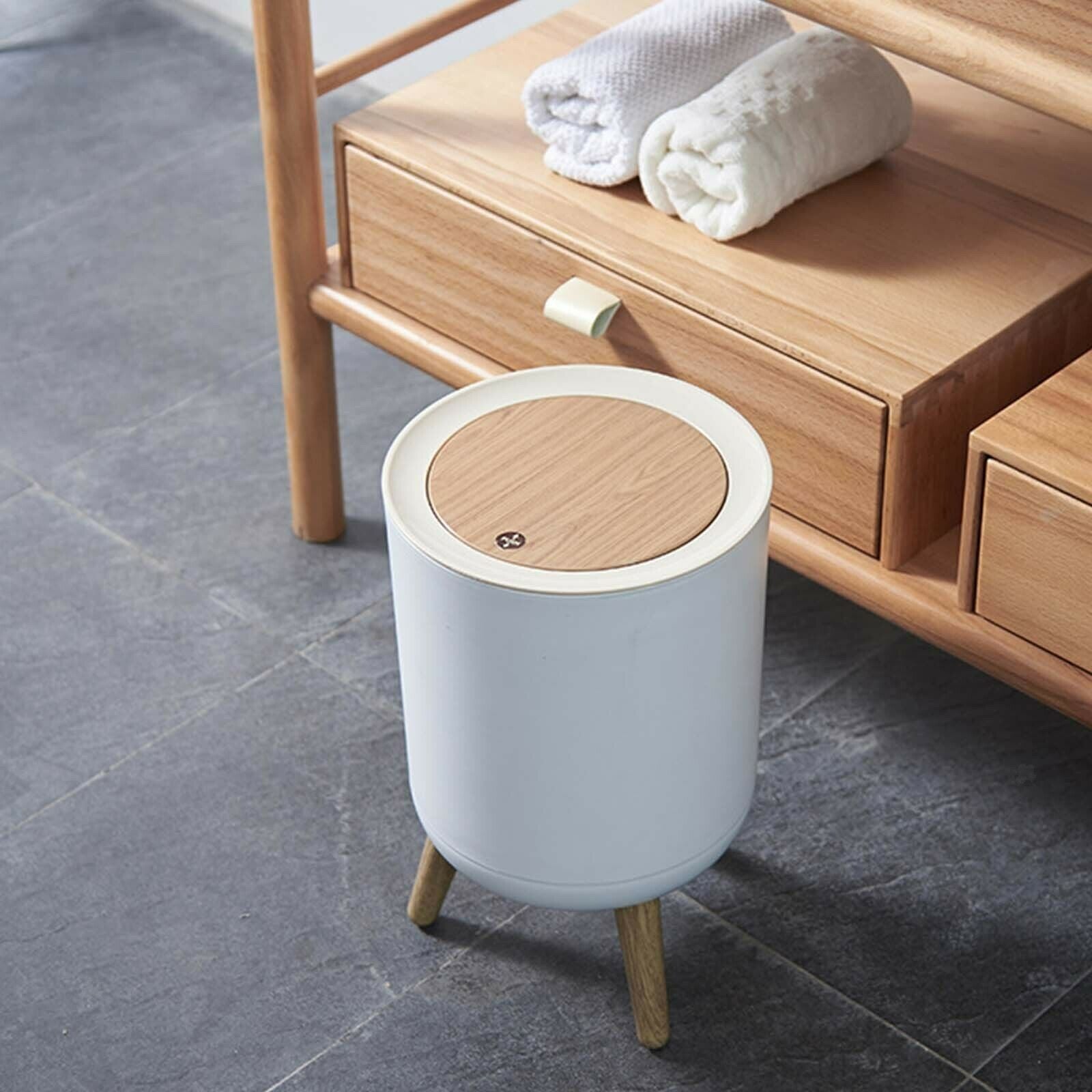 Trash Can Round Press Lid High Foot Large Diameter Bedroom Toilet Waste Bin