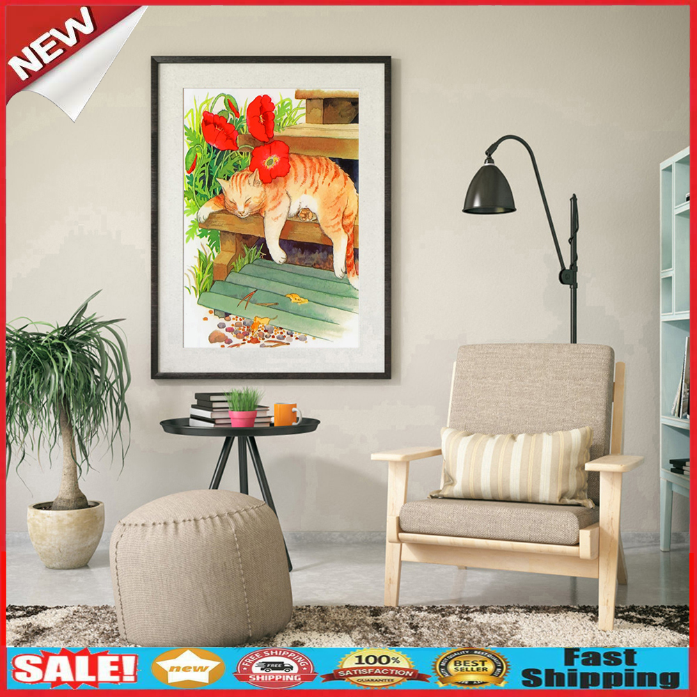 Unframed Cat on the Steps Oil Painting Picture By Numbers Canvas Paint Art @
