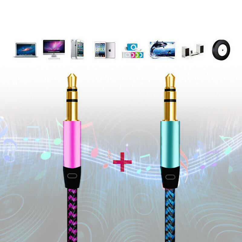 2PCS 3.5mm Male to Male Aux Cable Cord Car Braided Audio Headphone Jack Portable