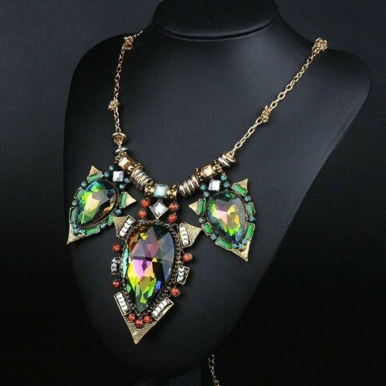 Fashion Boho Women Crystal Choker Chunky Statement Pendant Bib Necklace Jewelry