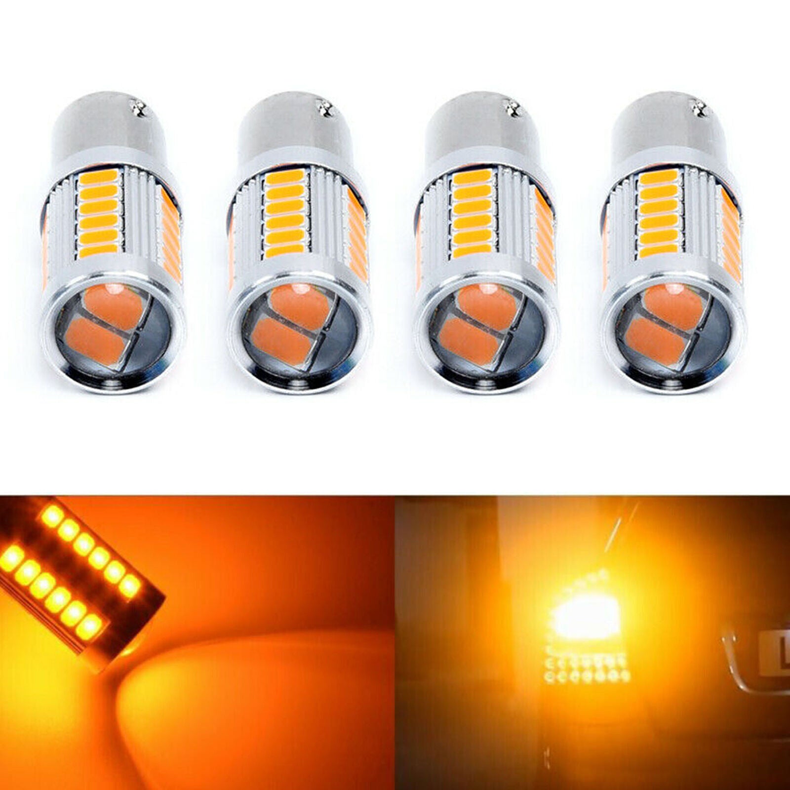 4X1156 Strobe Flash BA15S P21W LED Daytime Running Light Amber Fog Bulb 33SMD