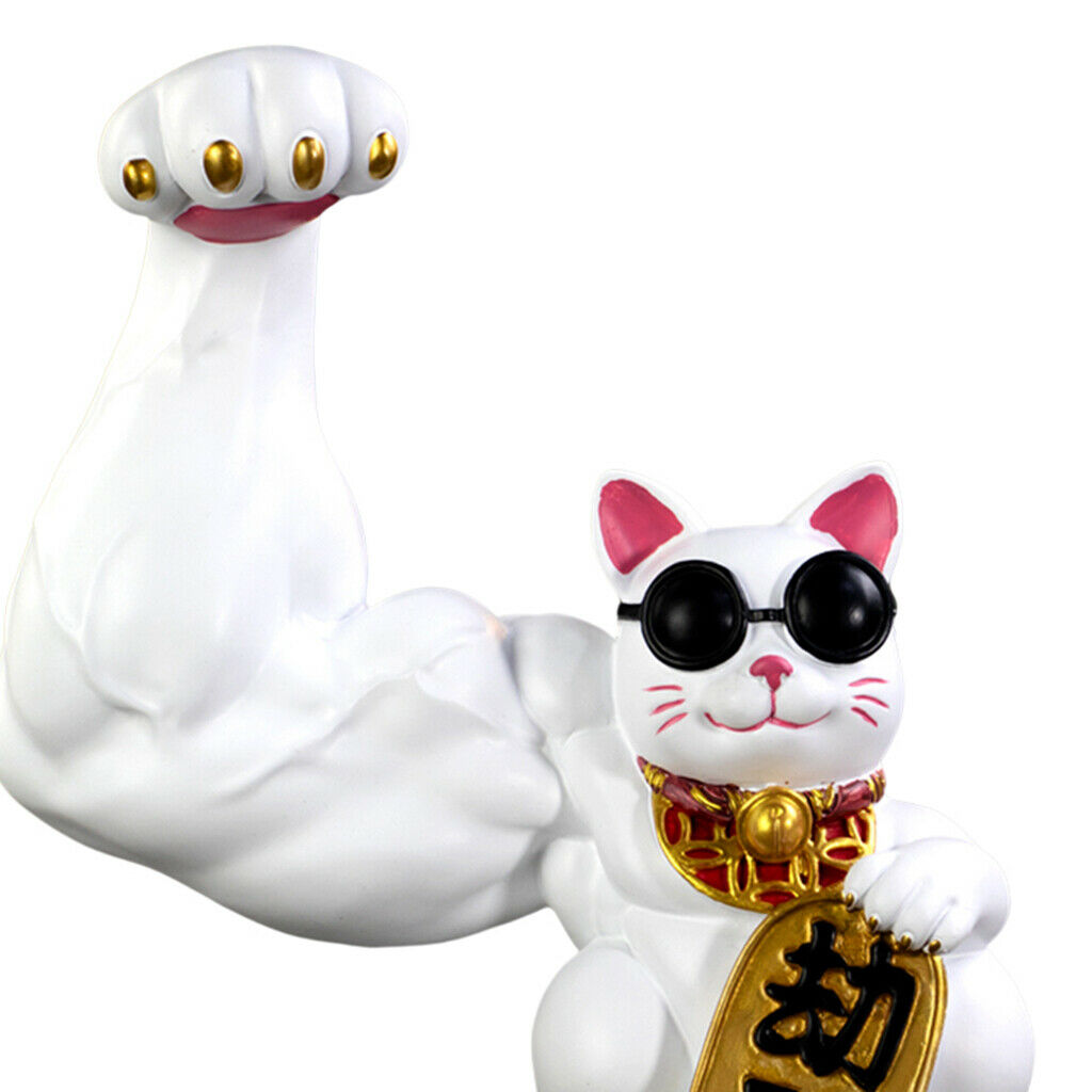 Chinese Lucky Cat Waving Arm Good Luck Feng Shui Home Door Interior Decor white