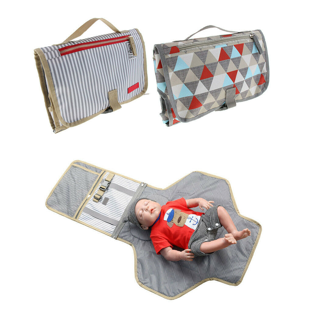 Travel Diaper Changing Bag Pad Mat Padded for Baby Gray stripe