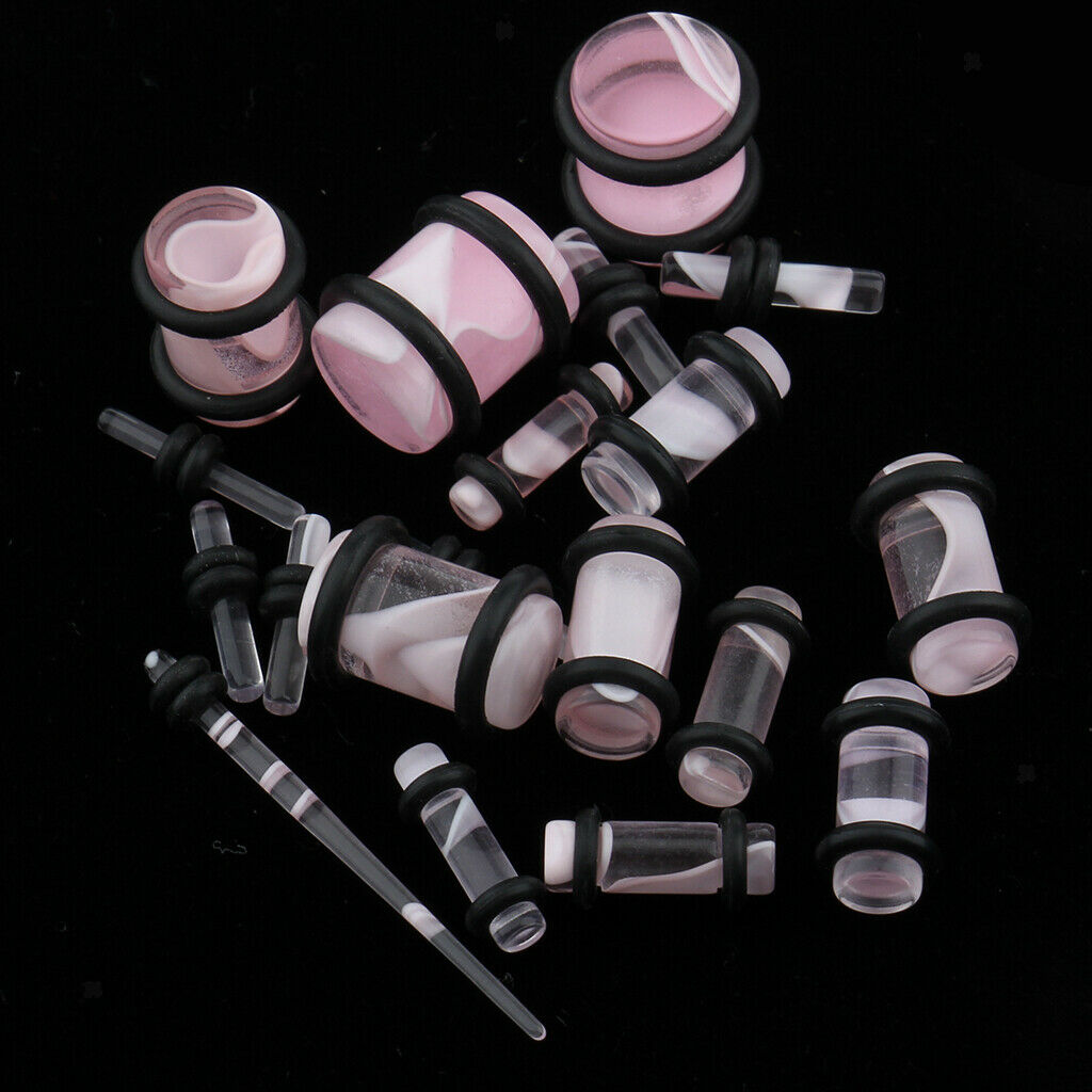 64 Pieces Piercing Ear Gauges Kit Acrylic Tapers and Plugs Double O-rings