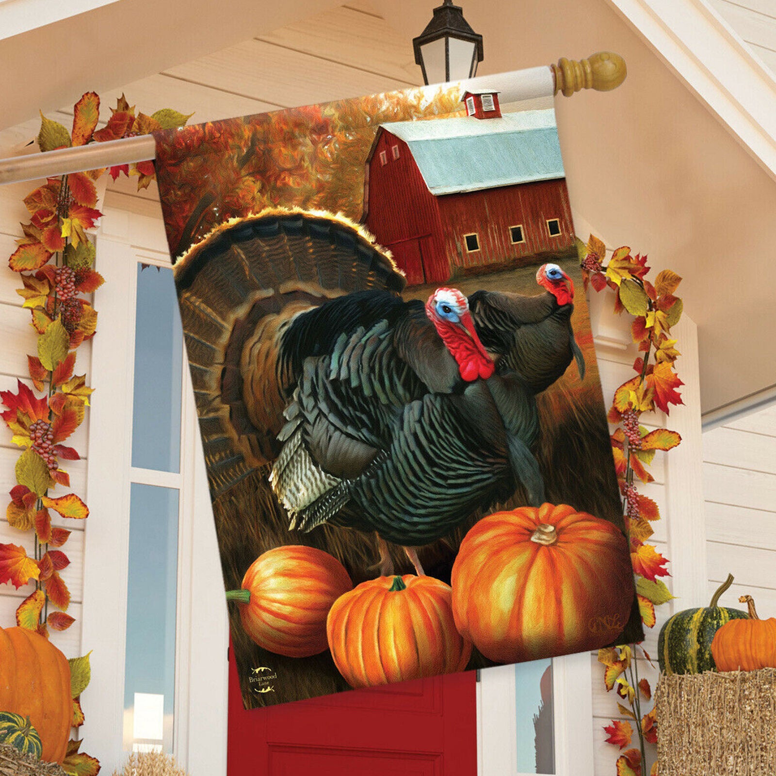 Autumn Turkeys House Flag Fall Nature Tom 28" x 40" Briarwood Lane New