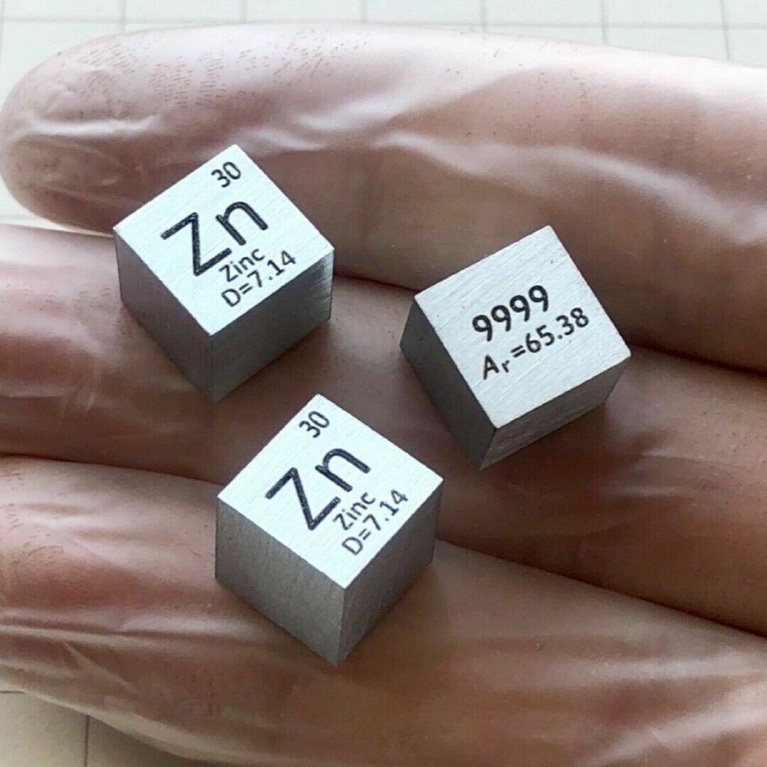 99.99% High Purity Zinc Zn 10mm Metal Carved Element Periodic Table