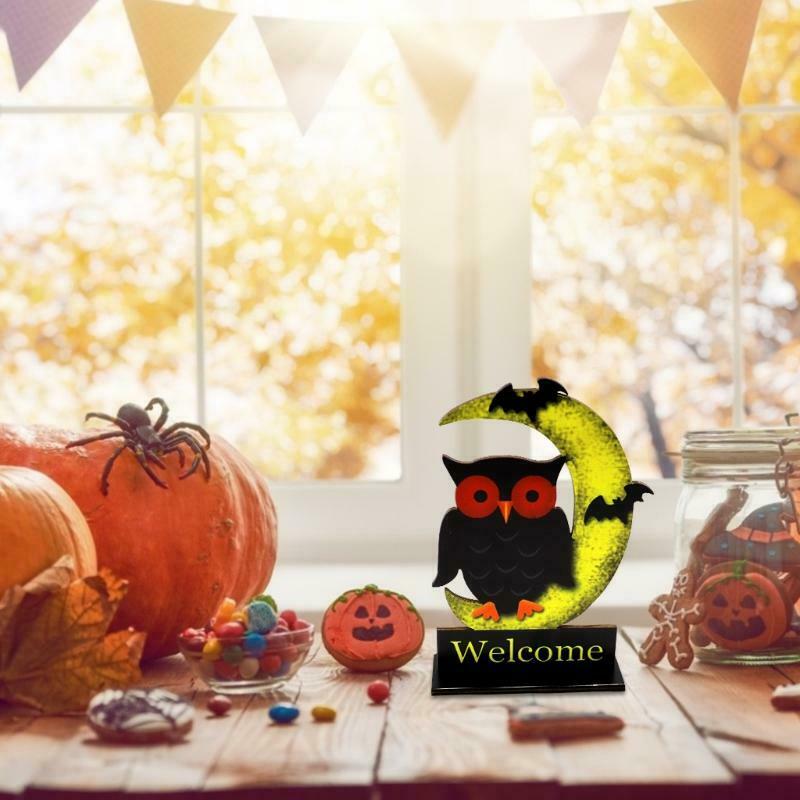Crescent Bat Owl Halloween Wooden Desktop Ornaments Creative Decor for Home