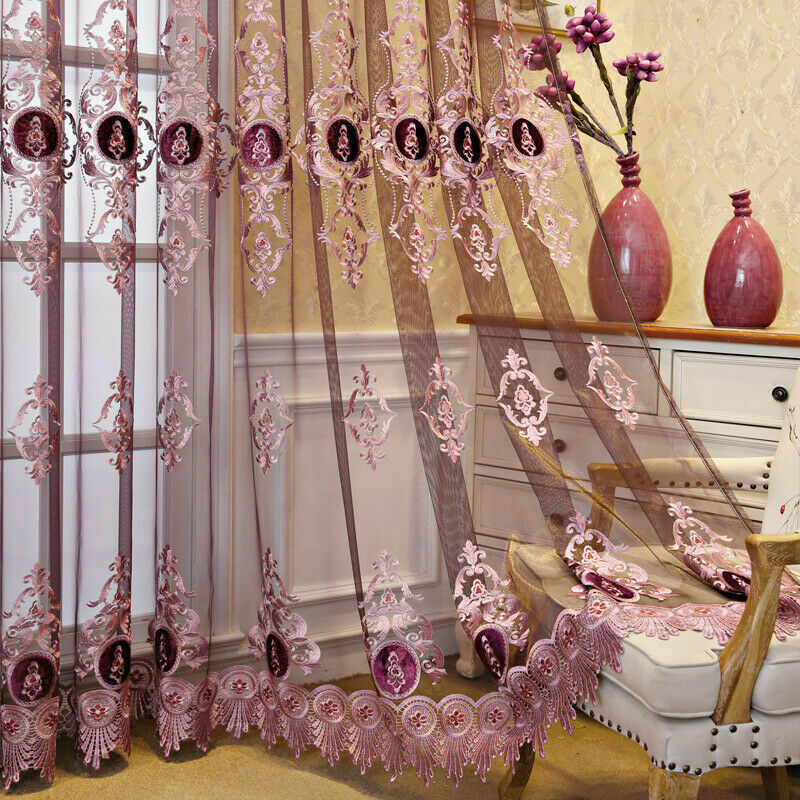 1 X European Tulle Curtain Fabric Semi-finished Lace Embroidered Sheer Drape UK