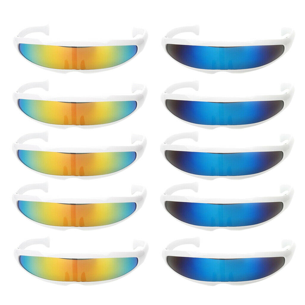 10 Pieces Futuristic  Mirrored Sunglasses Narrow Shield Party Eyewear