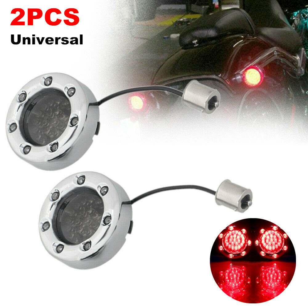 2pc Chrome Motorcycle Bike LED Turn Red Signal Lamp Tail Indicator Blinker Light
