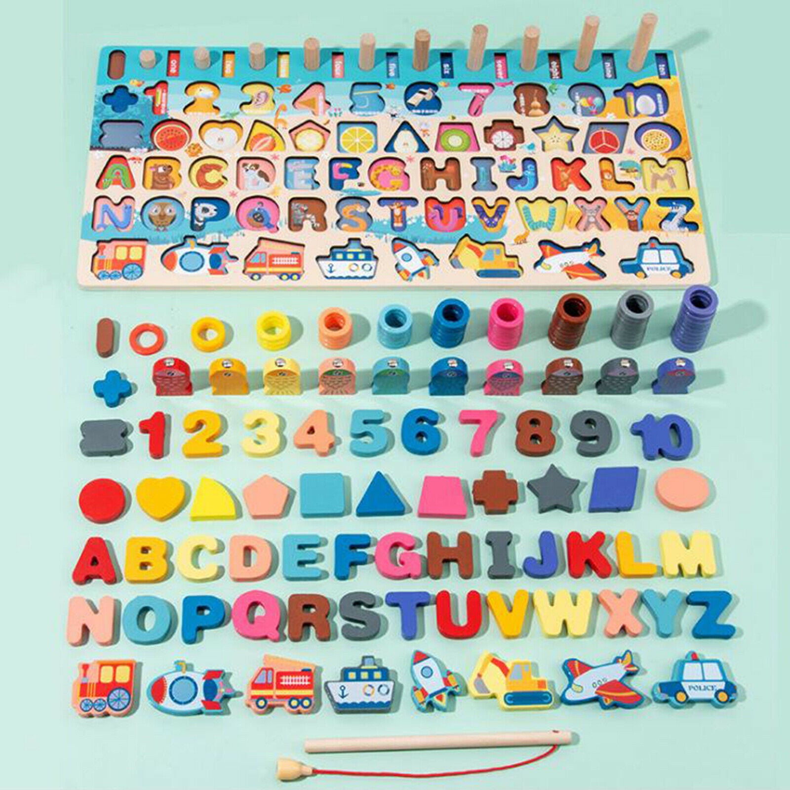 Children Jigsaw Puzzle Wooden Puzzle Math Number Learn Fishing Early Education