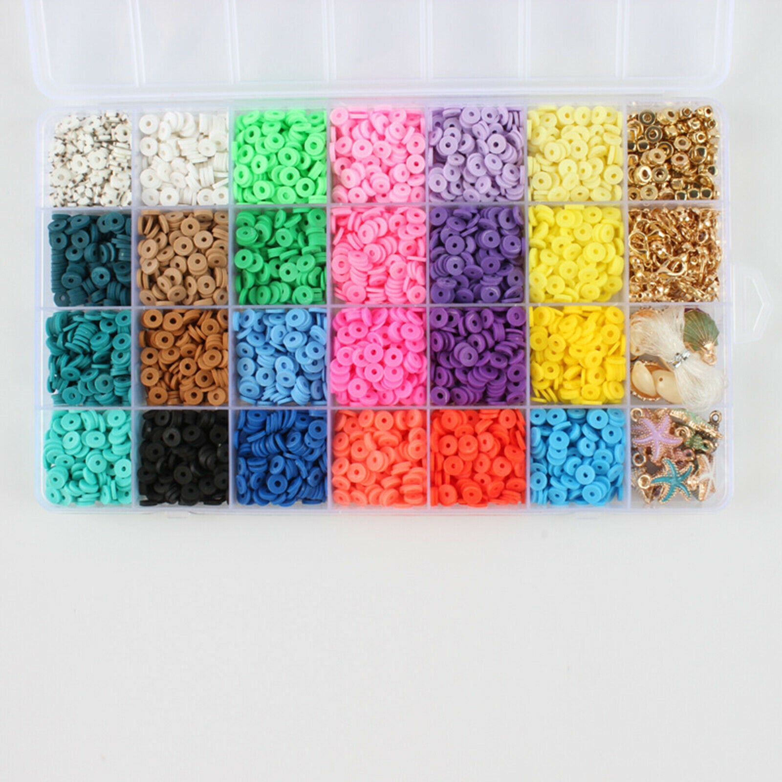 28 Grid Polymer Clay Beads Charms for DIY Bracelets Jewelry Making