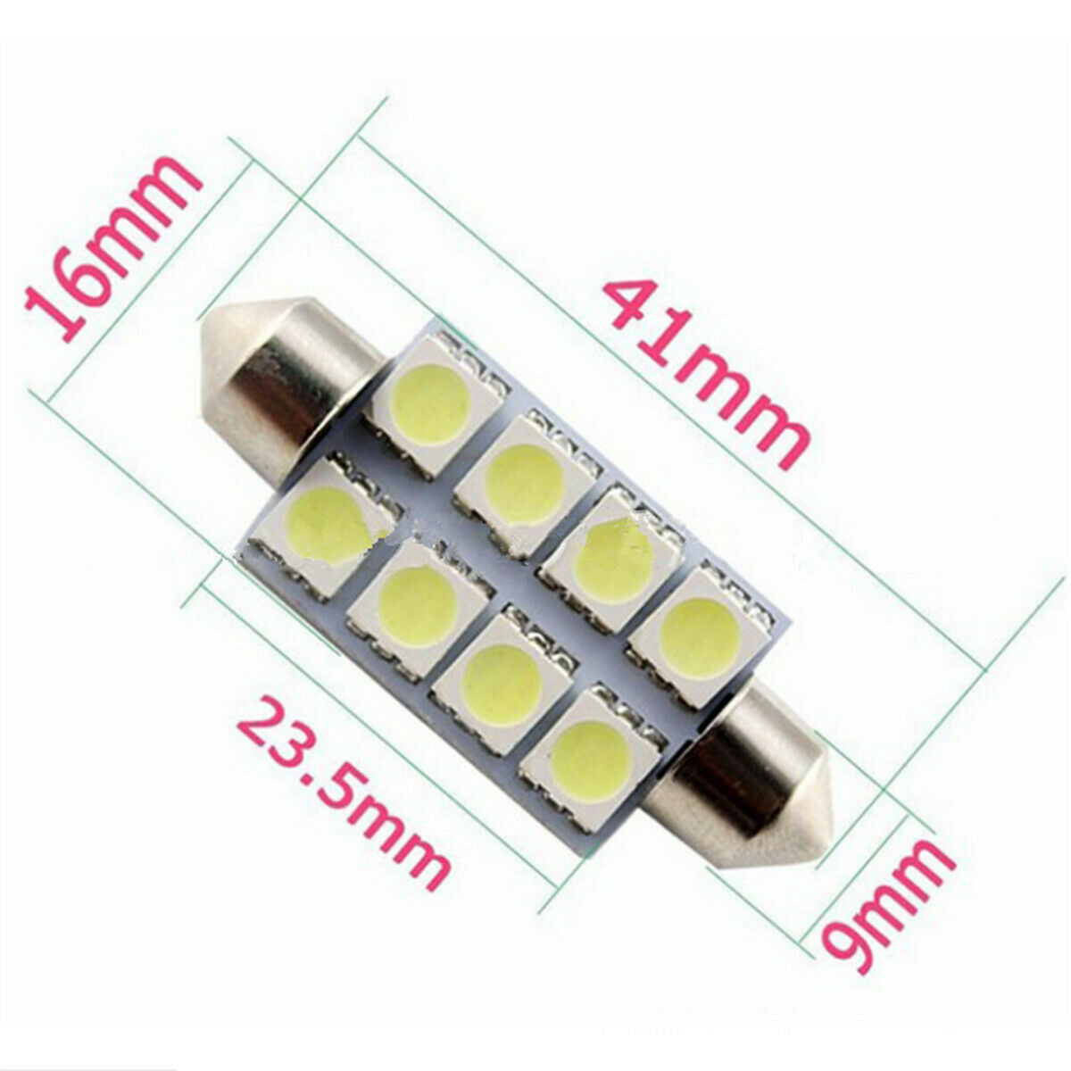 10Pcs 41MM Festoon 8SMD 5050 Chip LED Interior Light Map Dome Trunk Cargo Bulbs